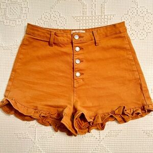 Listicle Rust Denim Shorts with ruffles
